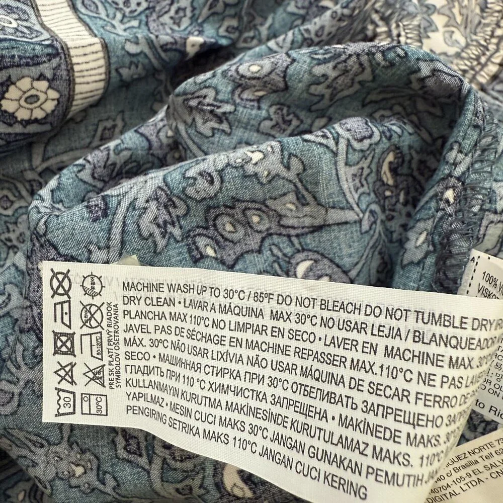 Mango Floral Paisley Print Button Up Tiered Maxi Dress Women's 2 Blue White NWT